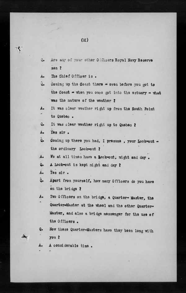 Wrecks, Casualties and Salvage - Formal Investigations - S.S. EMPRESS of IRELAND