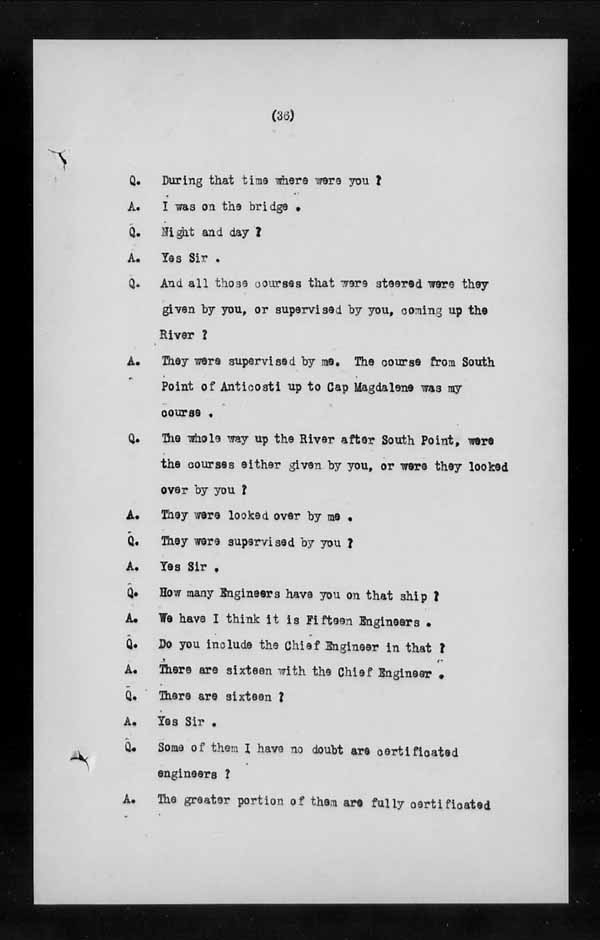 Wrecks, Casualties and Salvage - Formal Investigations - S.S. EMPRESS of IRELAND