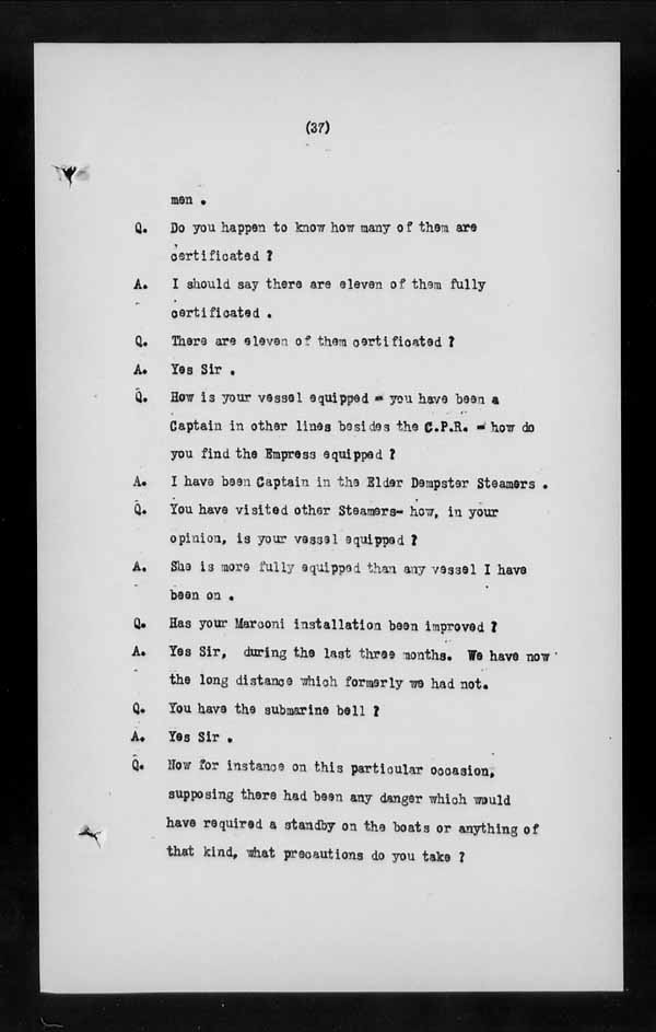Wrecks, Casualties and Salvage - Formal Investigations - S.S. EMPRESS of IRELAND