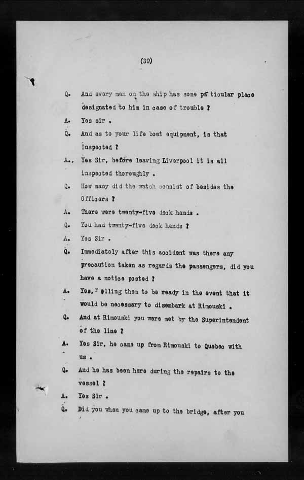 Wrecks, Casualties and Salvage - Formal Investigations - S.S. EMPRESS of IRELAND