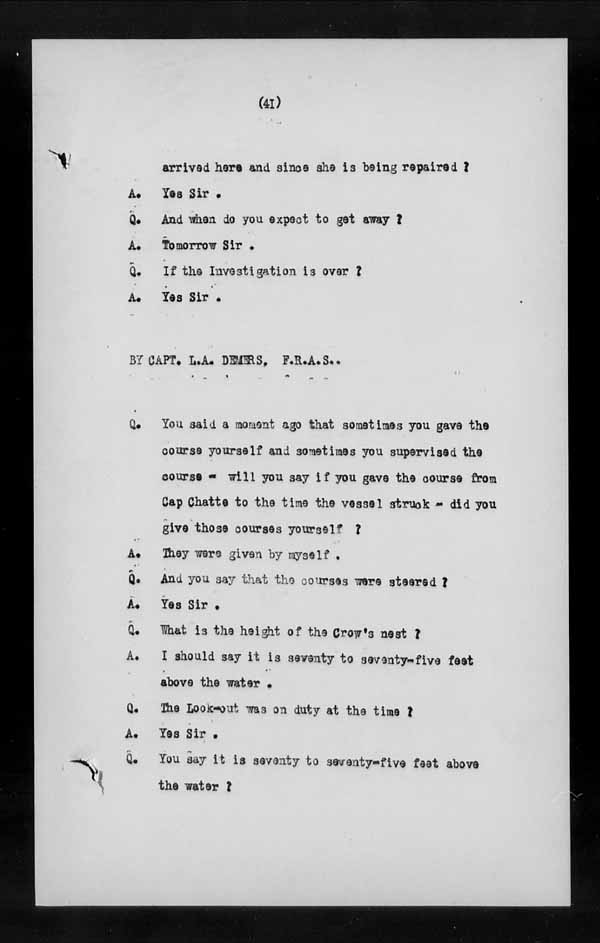 Wrecks, Casualties and Salvage - Formal Investigations - S.S. EMPRESS of IRELAND