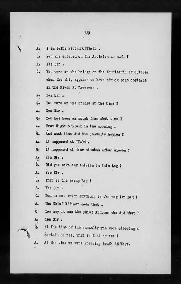 Wrecks, Casualties and Salvage - Formal Investigations - S.S. EMPRESS of IRELAND