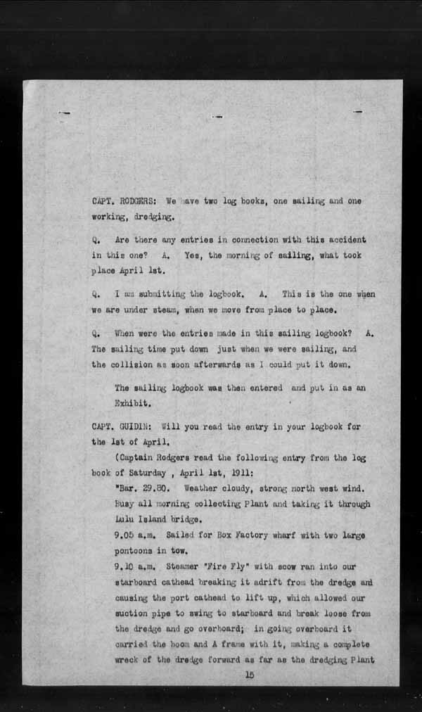 Wrecks, Casualties and Salvage - Formal Investigations - Collision Between Government Dredge KING EDWARD and Tug FIREFLY