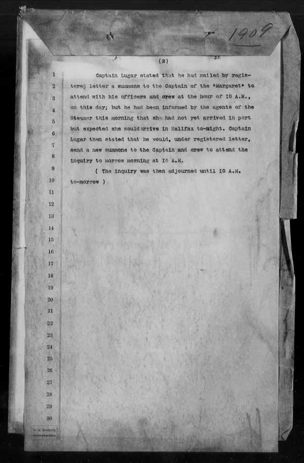 Wrecks, Casualties and Salvage - Formal Investigations - S.S. MARGARET