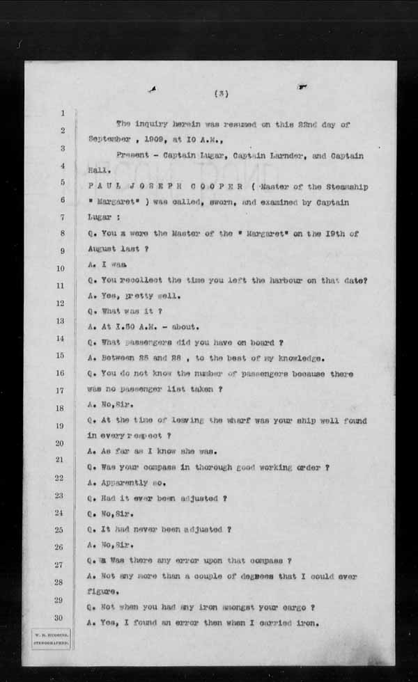 Wrecks, Casualties and Salvage - Formal Investigations - S.S. MARGARET