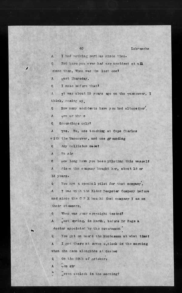Wrecks, Casualties and Salvage - Formal Investigations - S.S. MONTEZUMA