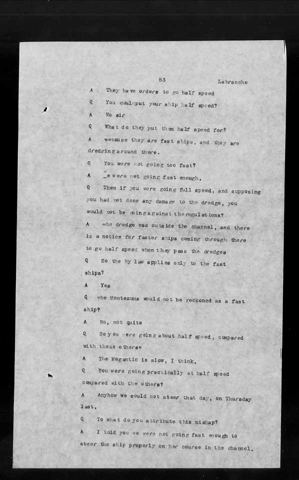 Wrecks, Casualties and Salvage - Formal Investigations - S.S. MONTEZUMA