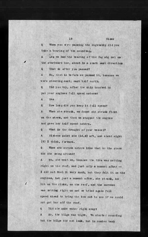 Wrecks, Casualties and Salvage - Formal Investigations - S.S. OCEAN