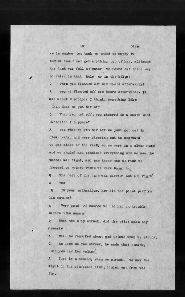 Wrecks, Casualties and Salvage - Formal Investigations - S.S. OCEAN