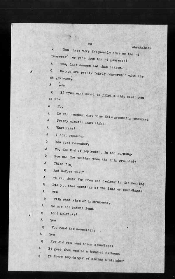 Wrecks, Casualties and Salvage - Formal Investigations - S.S. OCEAN