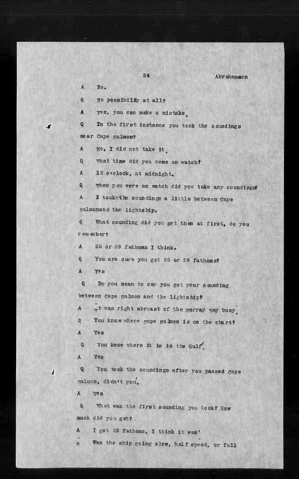 Wrecks, Casualties and Salvage - Formal Investigations - S.S. OCEAN