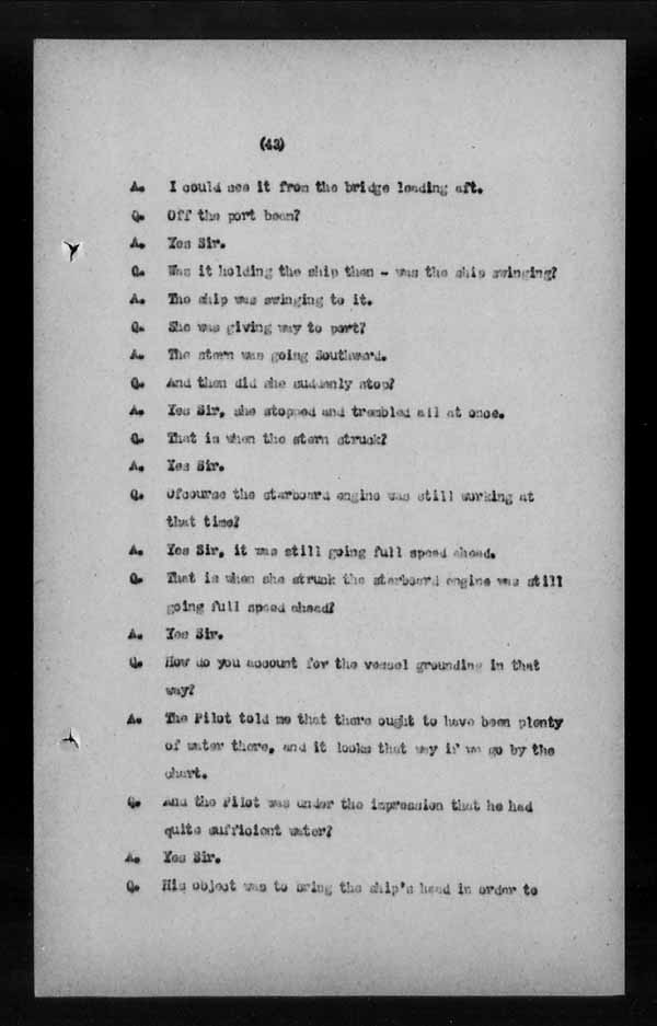 Wrecks, Casualties and Salvage - Formal Investigations - S.S. LAKE CHAMPLAIN (C.P.R. steamship)