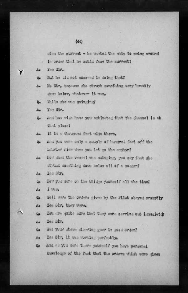 Wrecks, Casualties and Salvage - Formal Investigations - S.S. LAKE CHAMPLAIN (C.P.R. steamship)
