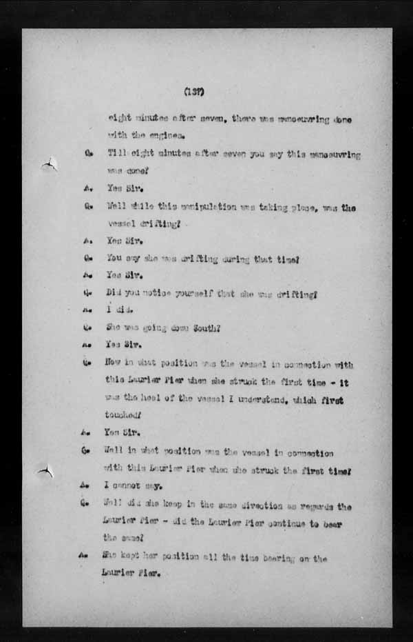 Wrecks, Casualties and Salvage - Formal Investigations - S.S. LAKE CHAMPLAIN (C.P.R. steamship)