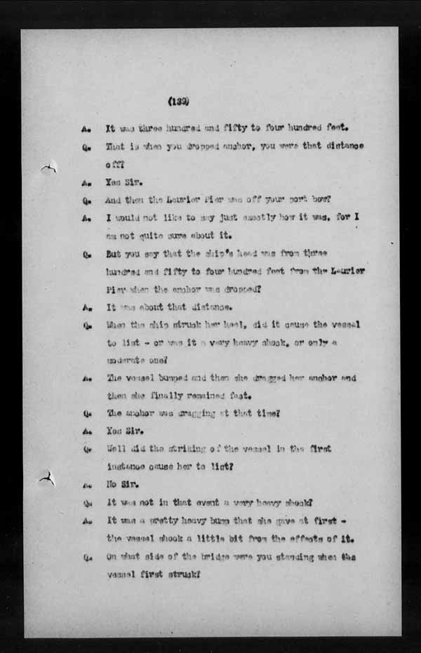 Wrecks, Casualties and Salvage - Formal Investigations - S.S. LAKE CHAMPLAIN (C.P.R. steamship)