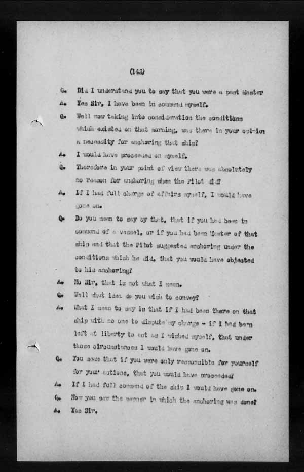 Wrecks, Casualties and Salvage - Formal Investigations - S.S. LAKE CHAMPLAIN (C.P.R. steamship)