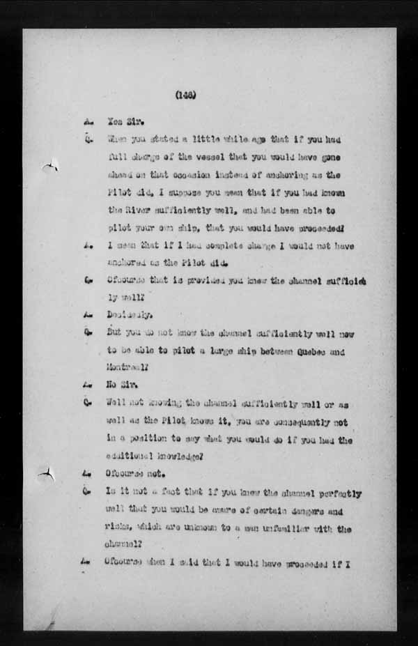 Wrecks, Casualties and Salvage - Formal Investigations - S.S. LAKE CHAMPLAIN (C.P.R. steamship)