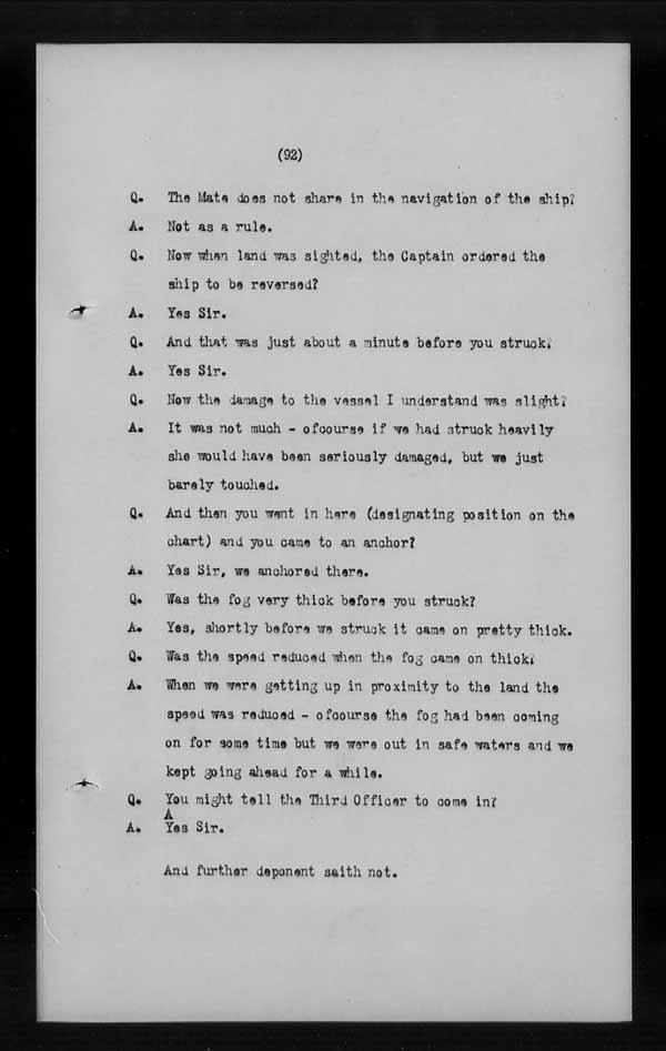 Wrecks, Casualties and Salvage - Formal Investigations - C.G.A. LANDSDOWNE