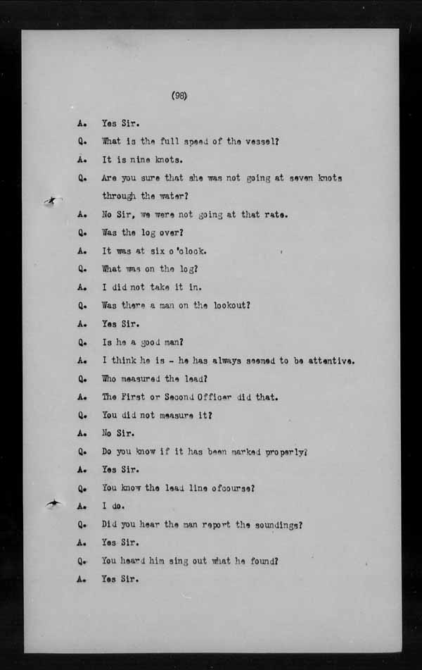 Wrecks, Casualties and Salvage - Formal Investigations - C.G.A. LANDSDOWNE