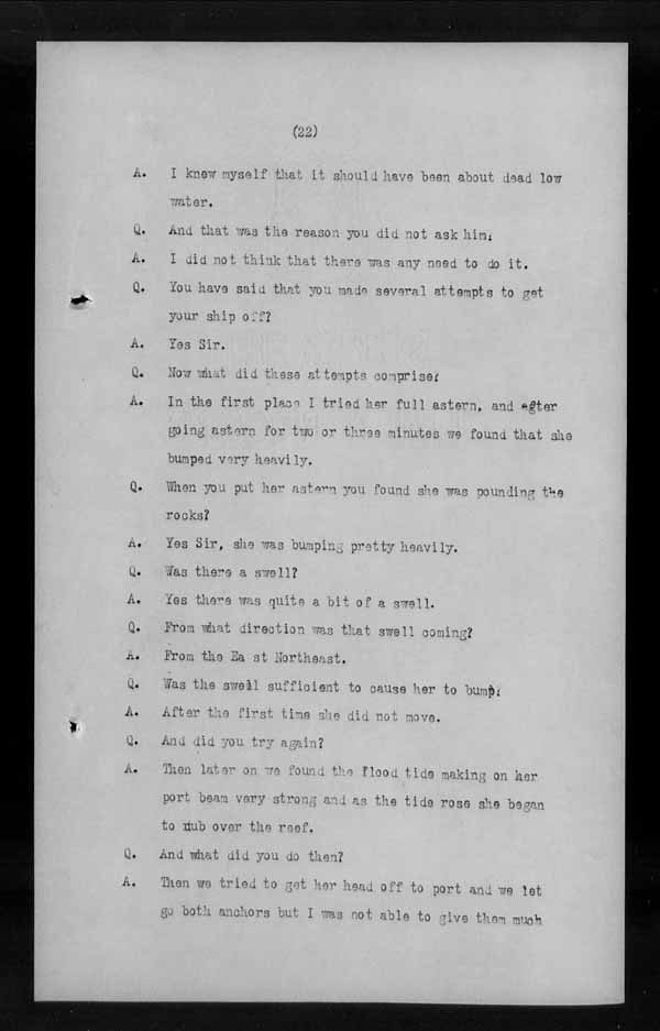 Wrecks, Casualties and Salvage - Formal Investigations - S.S. MANCHESTER SPINNER