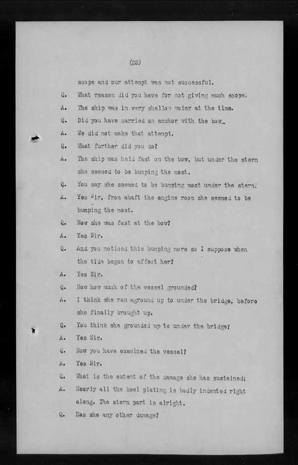 Wrecks, Casualties and Salvage - Formal Investigations - S.S. MANCHESTER SPINNER