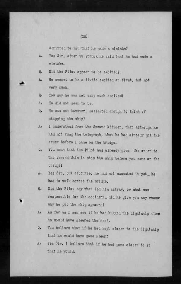 Wrecks, Casualties and Salvage - Formal Investigations - S.S. MANCHESTER SPINNER