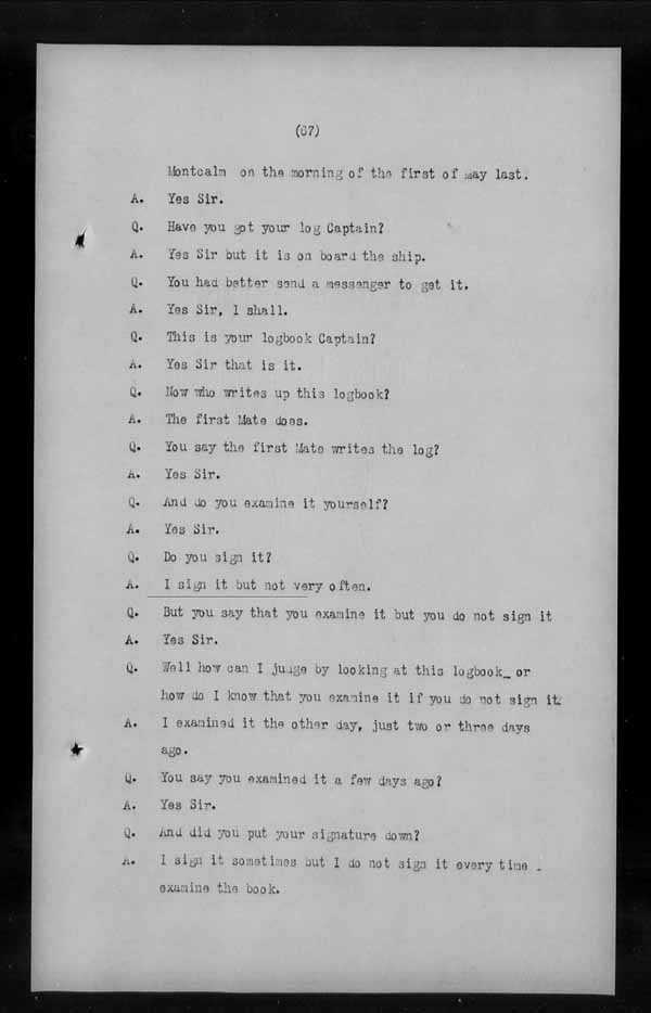 Wrecks, Casualties and Salvage - Formal Investigations - C.G.S. MONTCALM Complaint vs C.G.S. MONTGOMERY [MONTMAGNY]