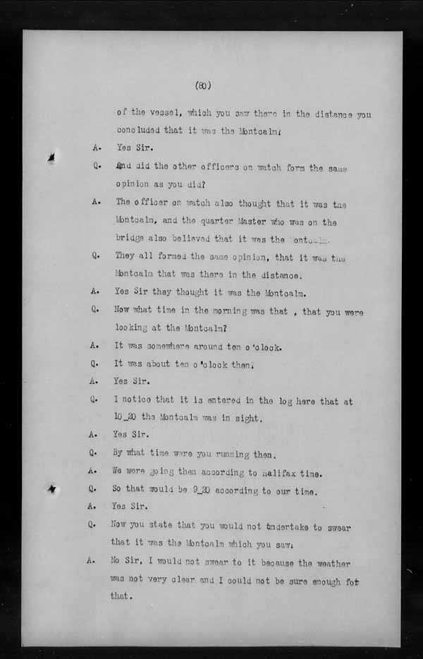 Wrecks, Casualties and Salvage - Formal Investigations - C.G.S. MONTCALM Complaint vs C.G.S. MONTGOMERY [MONTMAGNY]