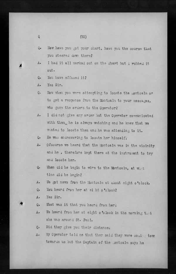 Wrecks, Casualties and Salvage - Formal Investigations - C.G.S. MONTCALM Complaint vs C.G.S. MONTGOMERY [MONTMAGNY]