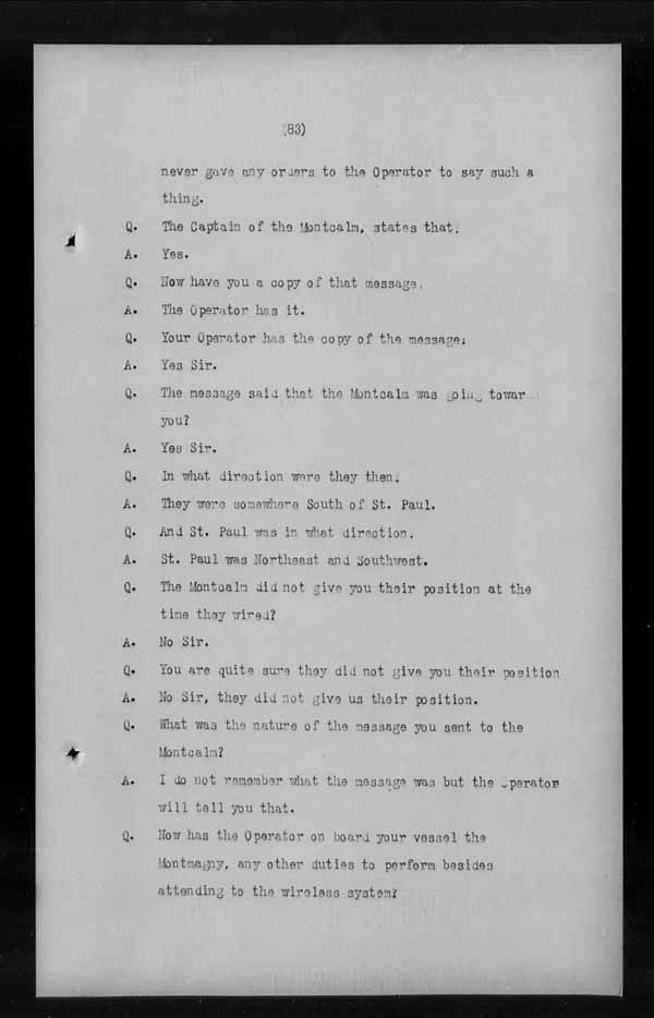 Wrecks, Casualties and Salvage - Formal Investigations - C.G.S. MONTCALM Complaint vs C.G.S. MONTGOMERY [MONTMAGNY]