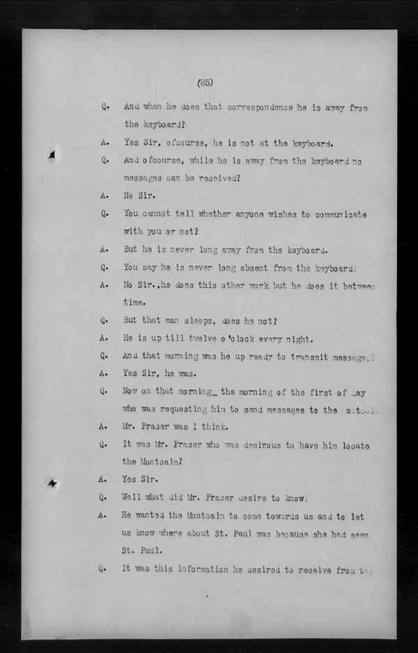 Wrecks, Casualties and Salvage - Formal Investigations - C.G.S. MONTCALM Complaint vs C.G.S. MONTGOMERY [MONTMAGNY]