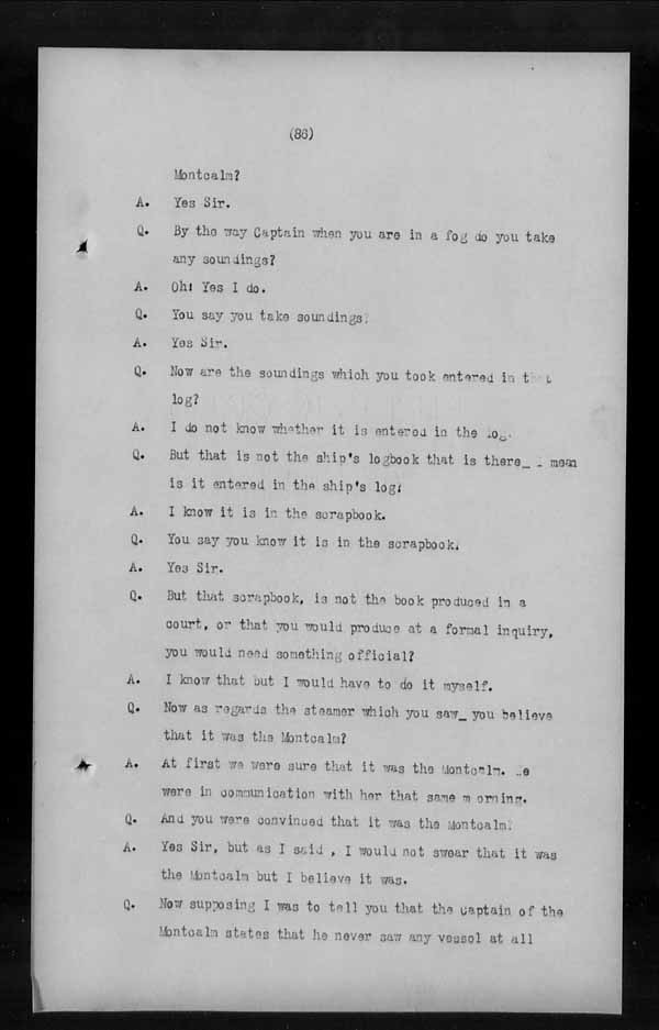 Wrecks, Casualties and Salvage - Formal Investigations - C.G.S. MONTCALM Complaint vs C.G.S. MONTGOMERY [MONTMAGNY]