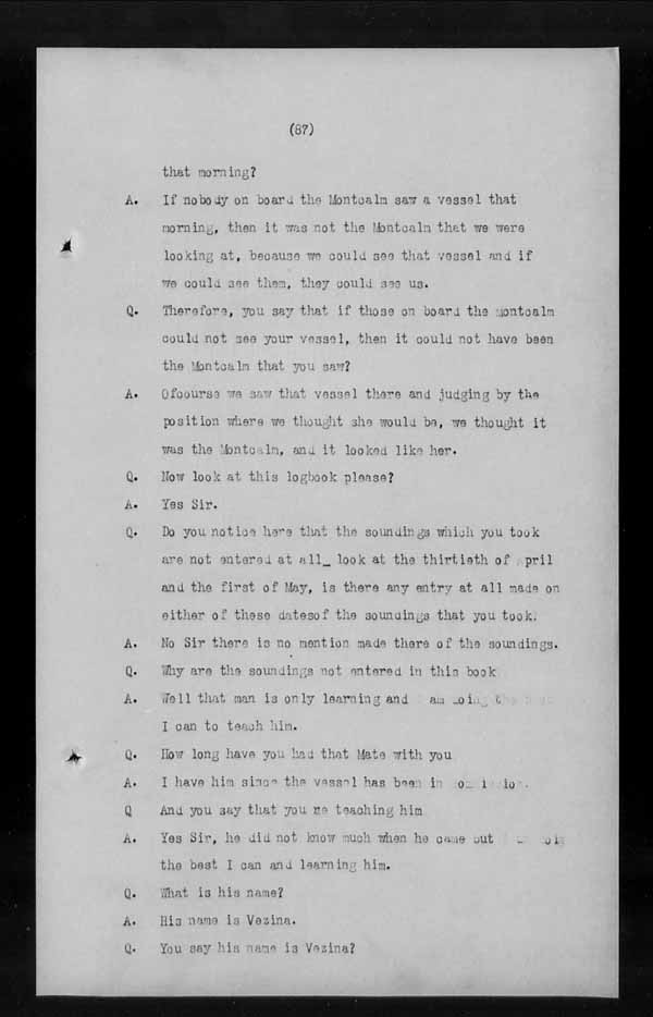 Wrecks, Casualties and Salvage - Formal Investigations - C.G.S. MONTCALM Complaint vs C.G.S. MONTGOMERY [MONTMAGNY]