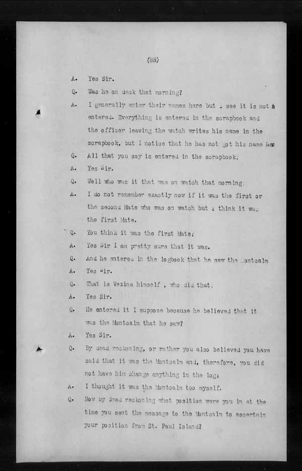 Wrecks, Casualties and Salvage - Formal Investigations - C.G.S. MONTCALM Complaint vs C.G.S. MONTGOMERY [MONTMAGNY]