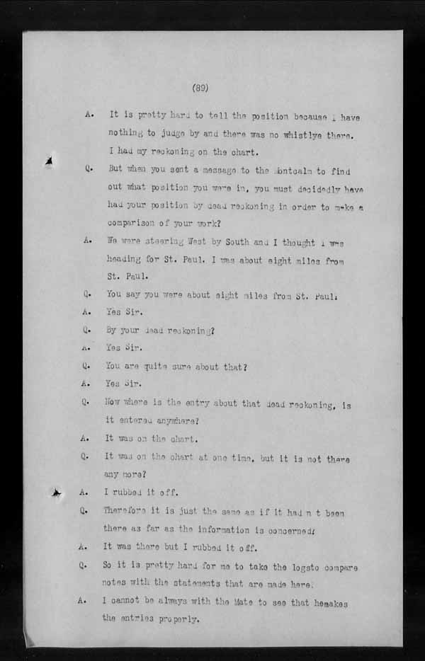 Wrecks, Casualties and Salvage - Formal Investigations - C.G.S. MONTCALM Complaint vs C.G.S. MONTGOMERY [MONTMAGNY]