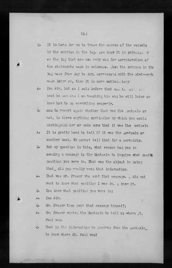 Wrecks, Casualties and Salvage - Formal Investigations - C.G.S. MONTCALM Complaint vs C.G.S. MONTGOMERY [MONTMAGNY]