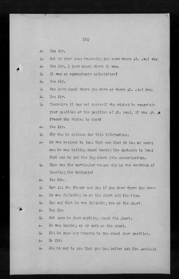 Wrecks, Casualties and Salvage - Formal Investigations - C.G.S. MONTCALM Complaint vs C.G.S. MONTGOMERY [MONTMAGNY]