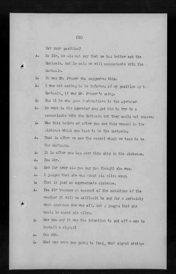 Wrecks, Casualties and Salvage - Formal Investigations - C.G.S. MONTCALM Complaint vs C.G.S. MONTGOMERY [MONTMAGNY]