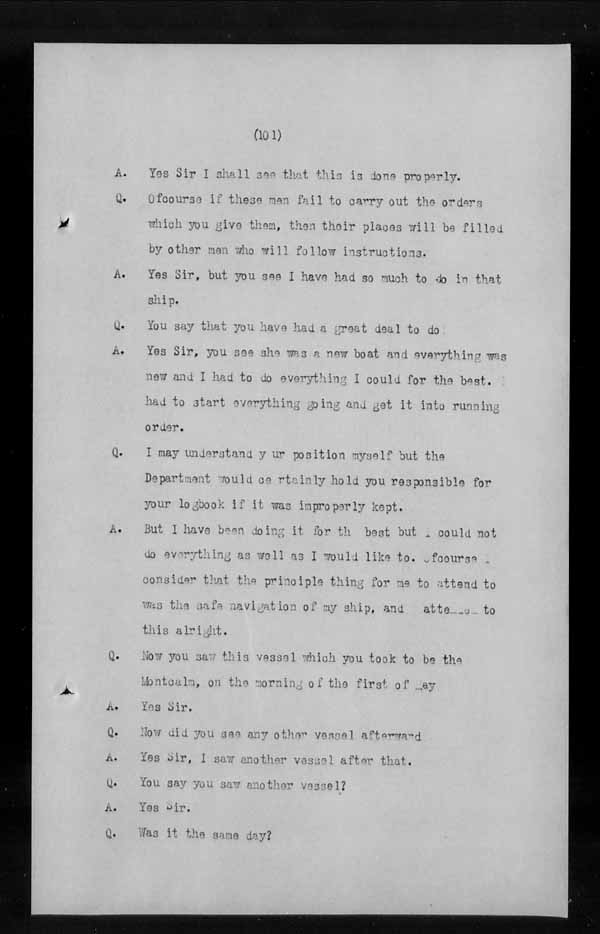 Wrecks, Casualties and Salvage - Formal Investigations - C.G.S. MONTCALM Complaint vs C.G.S. MONTGOMERY [MONTMAGNY]