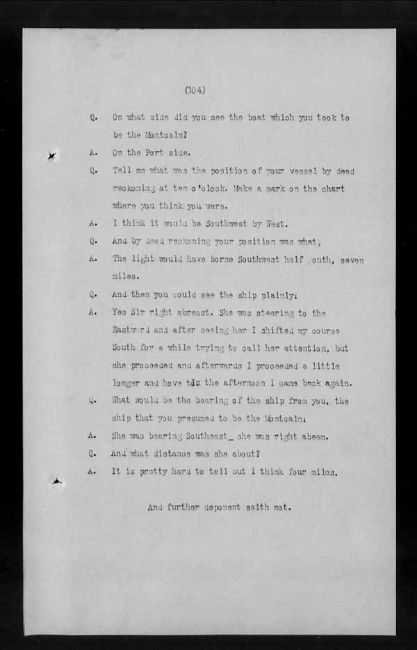 Wrecks, Casualties and Salvage - Formal Investigations - C.G.S. MONTCALM Complaint vs C.G.S. MONTGOMERY [MONTMAGNY]