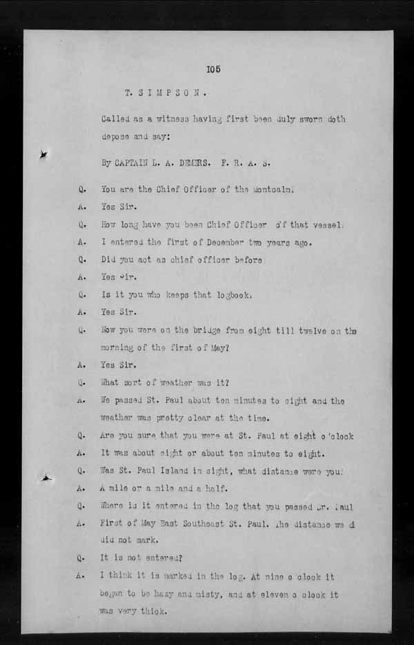 Wrecks, Casualties and Salvage - Formal Investigations - C.G.S. MONTCALM Complaint vs C.G.S. MONTGOMERY [MONTMAGNY]