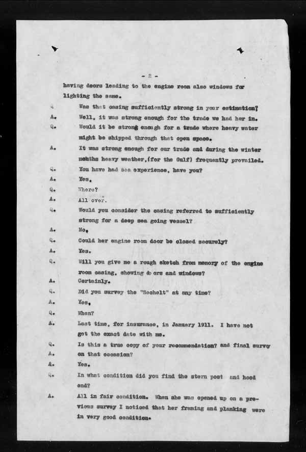 Wrecks, Casualties and Salvage - Formal Investigations - S.S. SECHELT