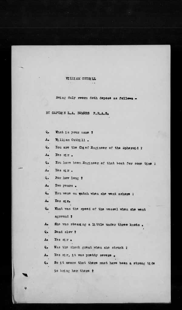 Wrecks, Casualties and Salvage - Formal Investigations - S.S. SPHEROID