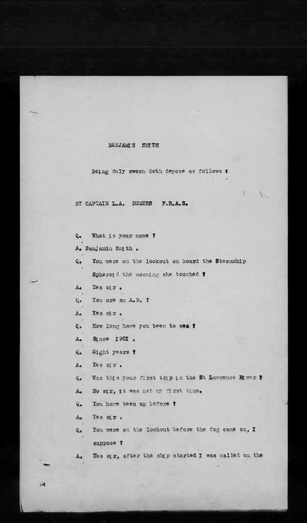 Wrecks, Casualties and Salvage - Formal Investigations - S.S. SPHEROID