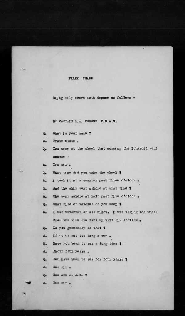 Wrecks, Casualties and Salvage - Formal Investigations - S.S. SPHEROID