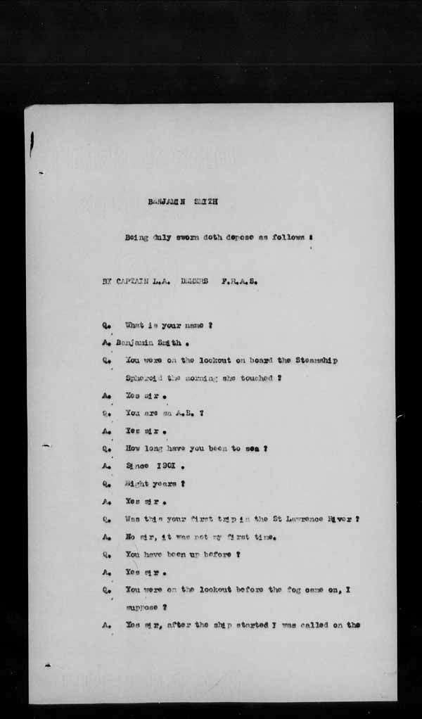 Wrecks, Casualties and Salvage - Formal Investigations - S.S. SPHEROID