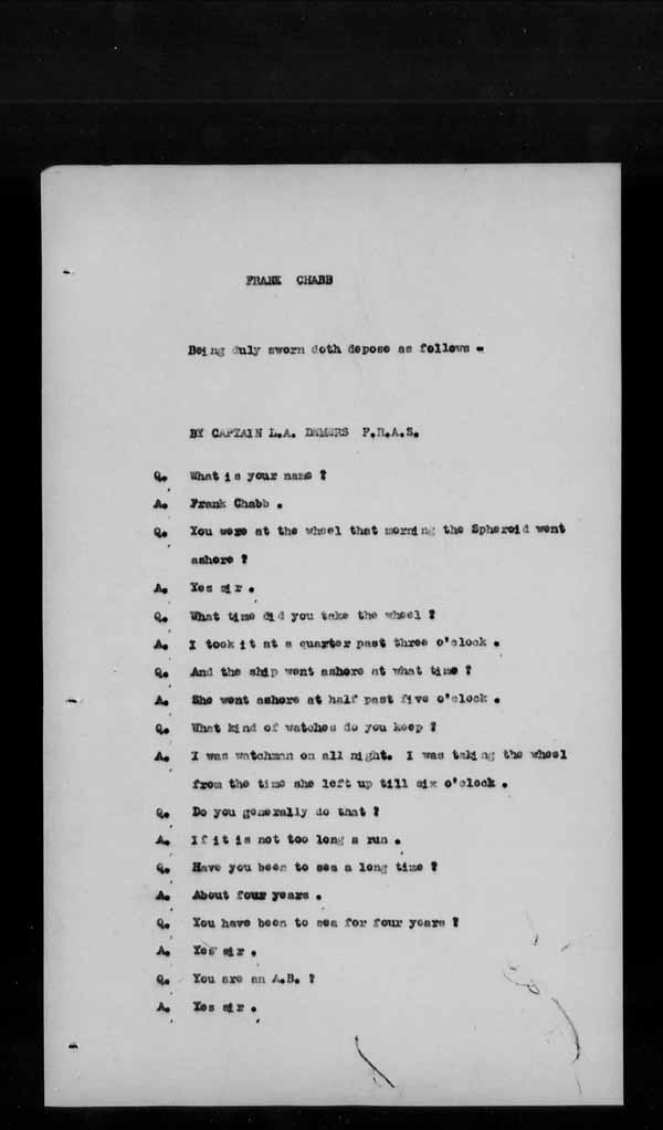 Wrecks, Casualties and Salvage - Formal Investigations - S.S. SPHEROID