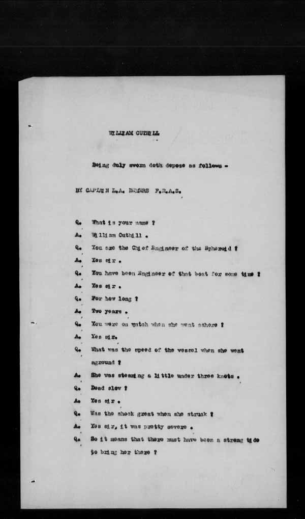 Wrecks, Casualties and Salvage - Formal Investigations - S.S. SPHEROID