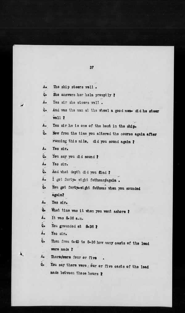Wrecks, Casualties and Salvage - Formal Investigations - S.S. AOTEA