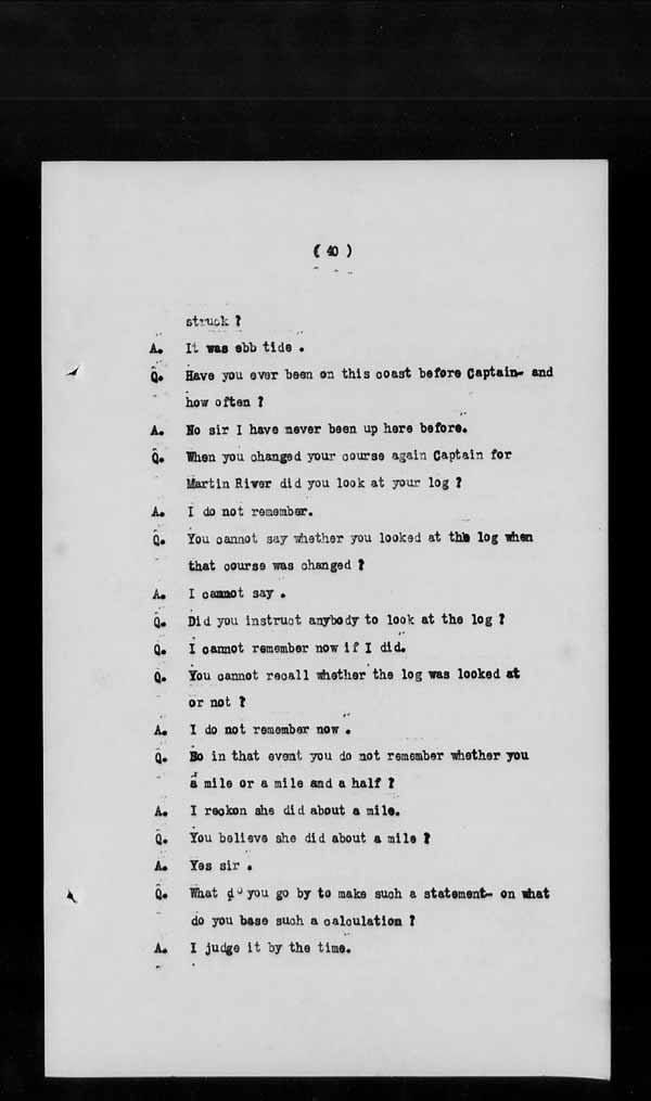 Wrecks, Casualties and Salvage - Formal Investigations - S.S. AOTEA